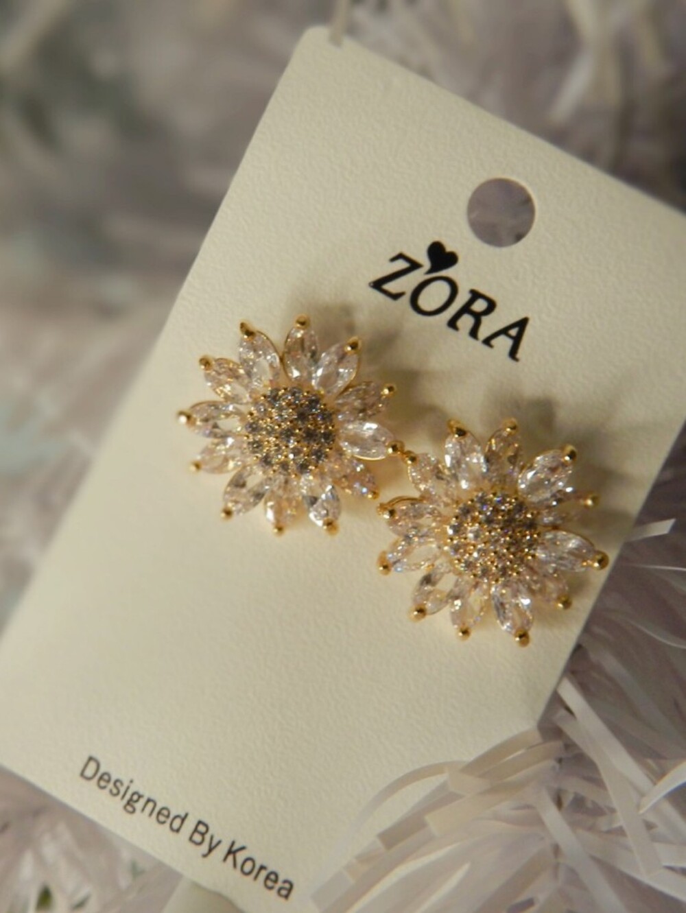 Gold & Clear Crystal Sunflower Stud Earrings